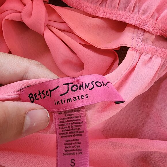 Betsey Johnson Pink Black Sheer Babydoll Top Ruffle Hem Flowy Coquette Size S - Picture 6 of 8